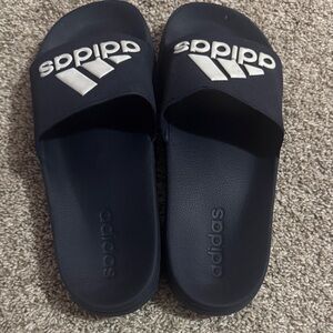 Adidas Dark Blue Slide Sandals with White Logo